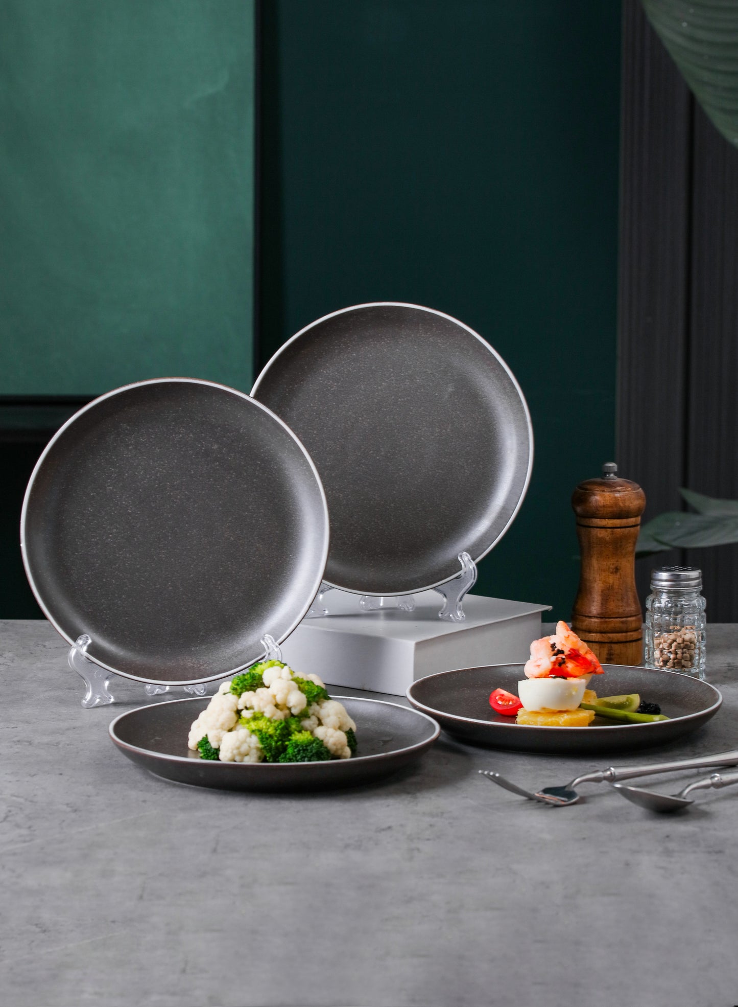 SHUER 20CM Dinner Dish Ceramic Dishware of 4PCS Blank, Suitable for Ramadan, Wedding, Dinner Scenes