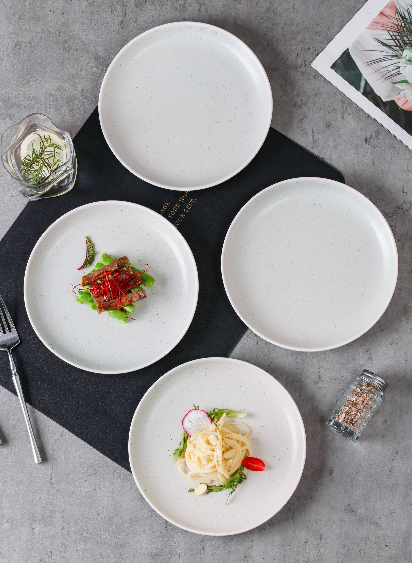 SHUER 20.2CM Dinner Dish Ceramic Dishware of 4PCS Beige, Suitable for Ramadan, Wedding, Dinner Scenes