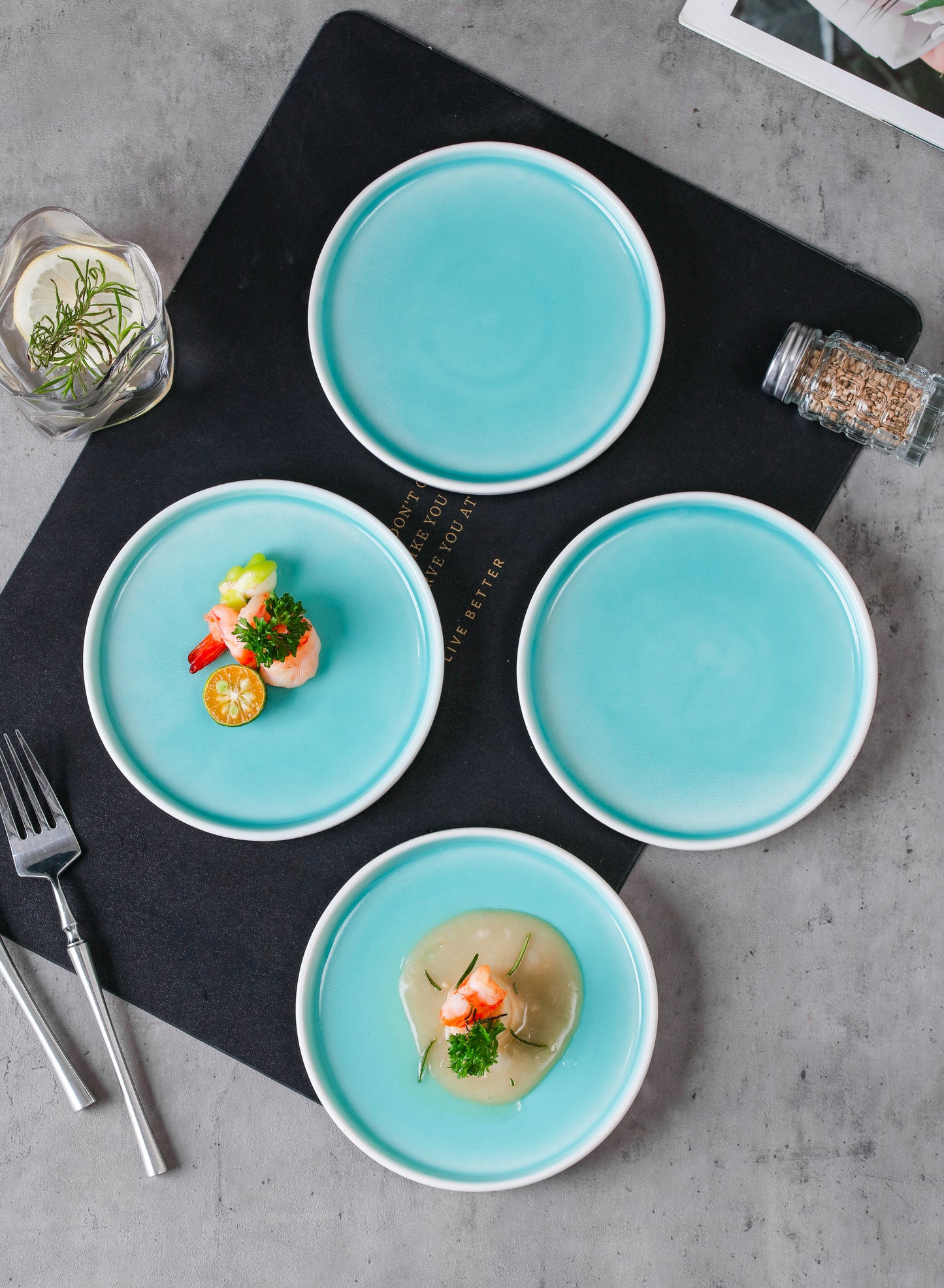 SHUER 15CM Dinner Ceramic Dinnerware of 4PCS Green, Suitable for Ramadan, Wedding, Dinner Scenes