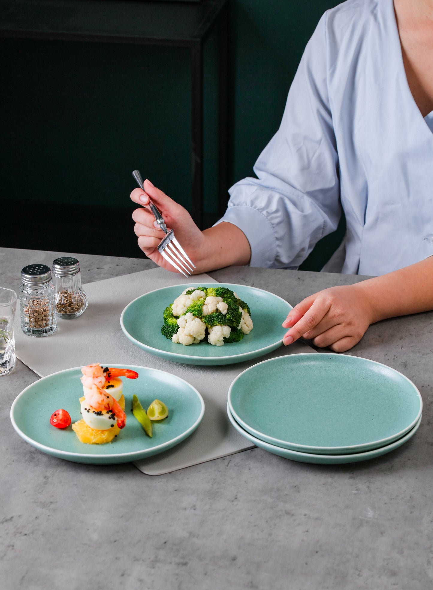 SHUER 20CM Dinner Dish Ceramic Dishware of 4PCS Green, Suitable for Ramadan, Wedding, Dinner Scenes