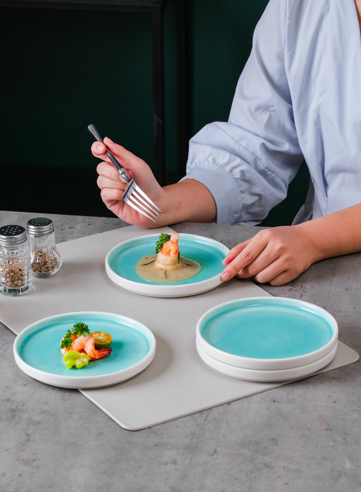 SHUER 15CM Dinner Ceramic Dinnerware of 4PCS Green, Suitable for Ramadan, Wedding, Dinner Scenes