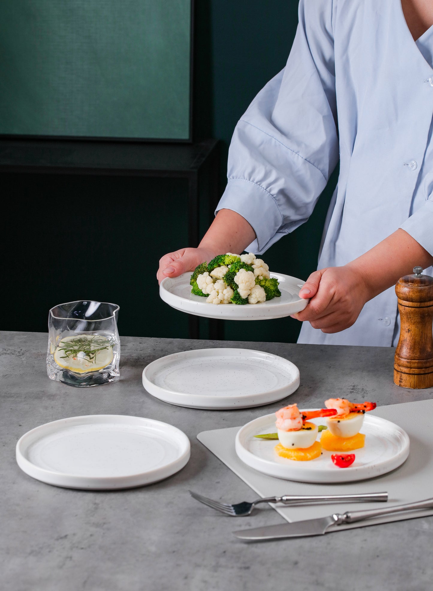 SHUER 15.4CM Dinner Dish Ceramic Dinnerware Set of 4PCS White, Suitable for Ramadan, Wedding, Dinner Scenes
