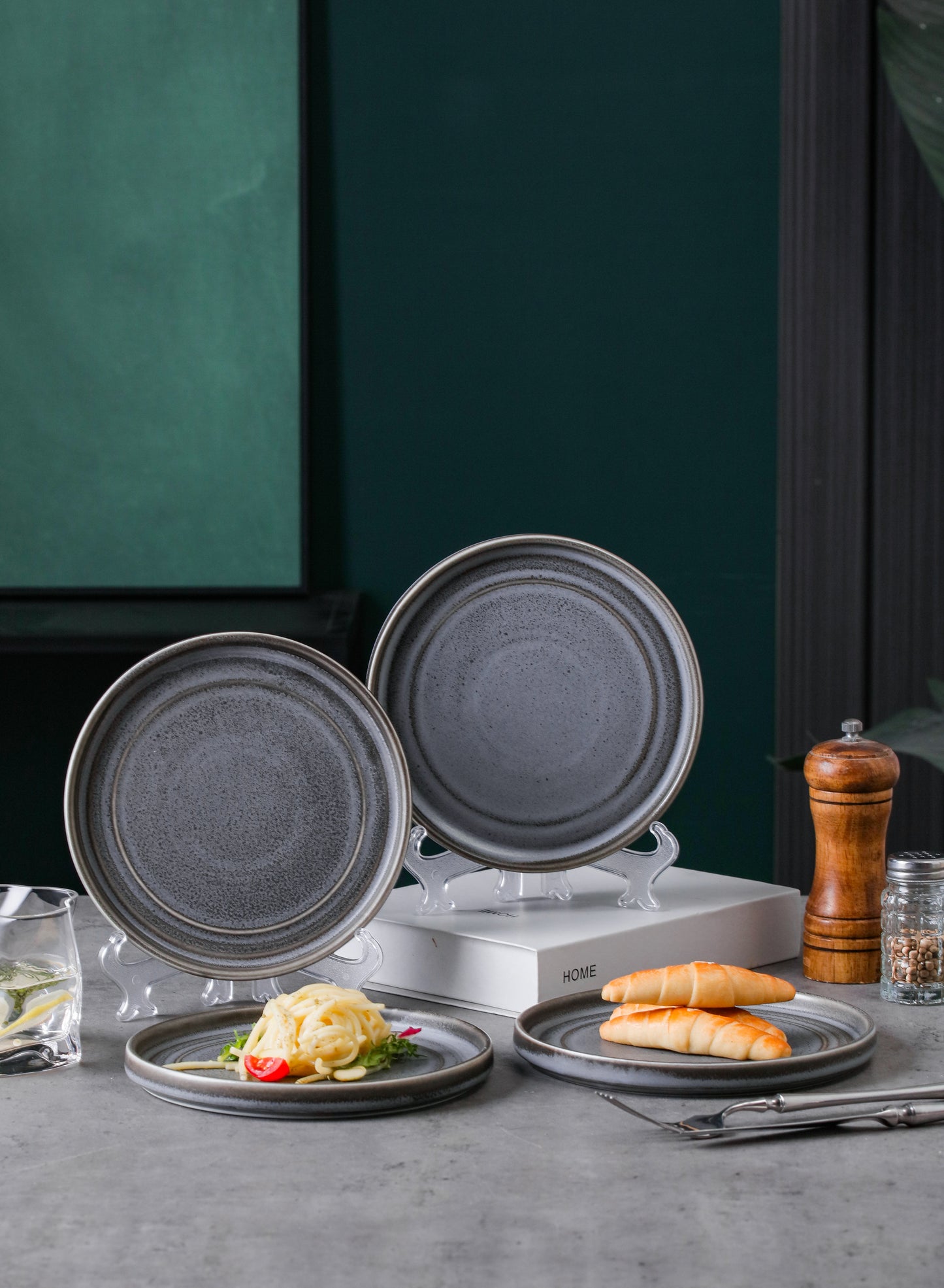 SHUER 15.4CM Dinner Dish Ceramic Dinnerware Set of 4PCS Gery, Suitable for Ramadan, Wedding, Dinner Scenes