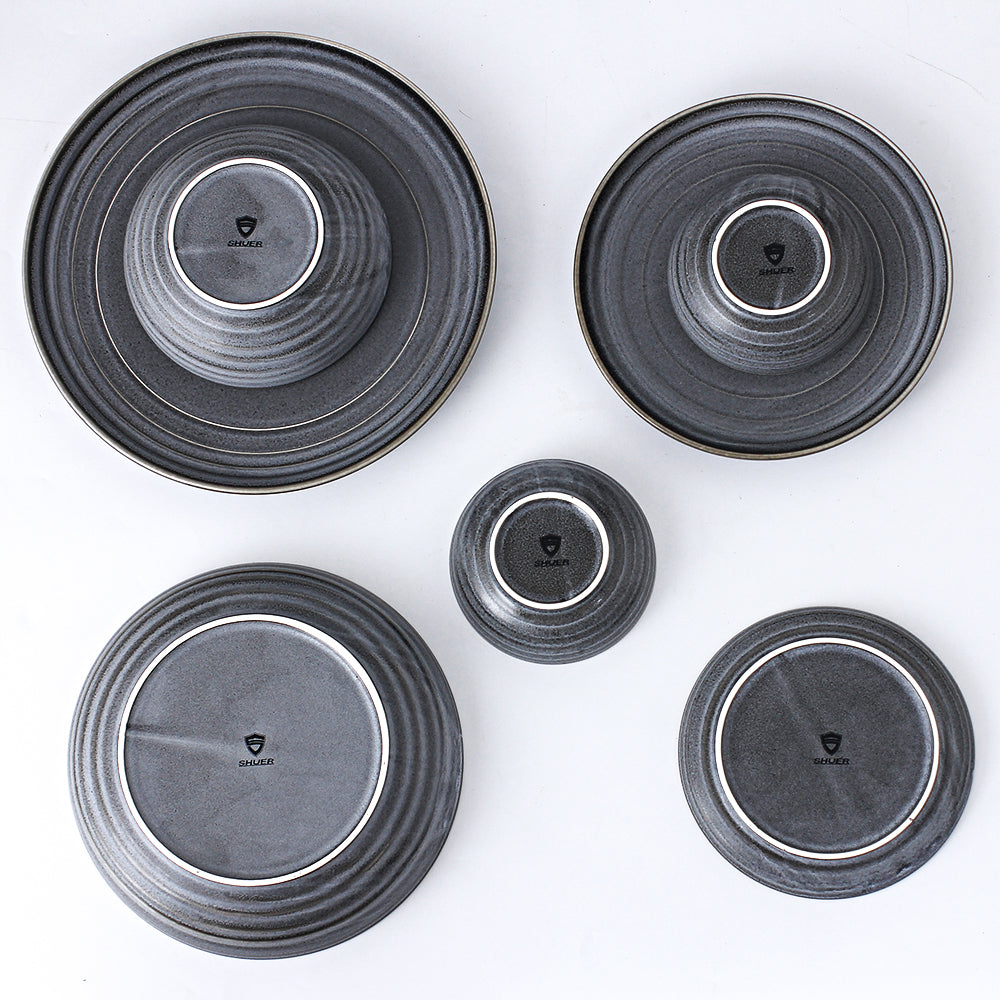 SHUER 28CM Dinner Ceramic Tableware Set Black, Suitable for Ramadan, Wedding Scenes