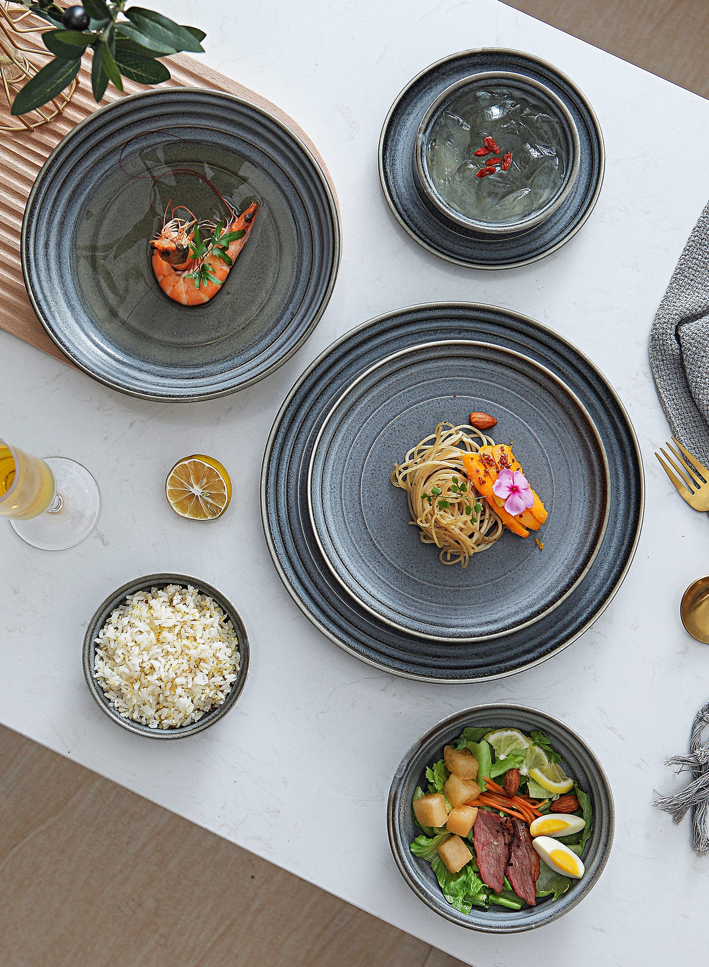 SHUER 28CM Dinner Ceramic Tableware Set Black, Suitable for Ramadan, Wedding Scenes
