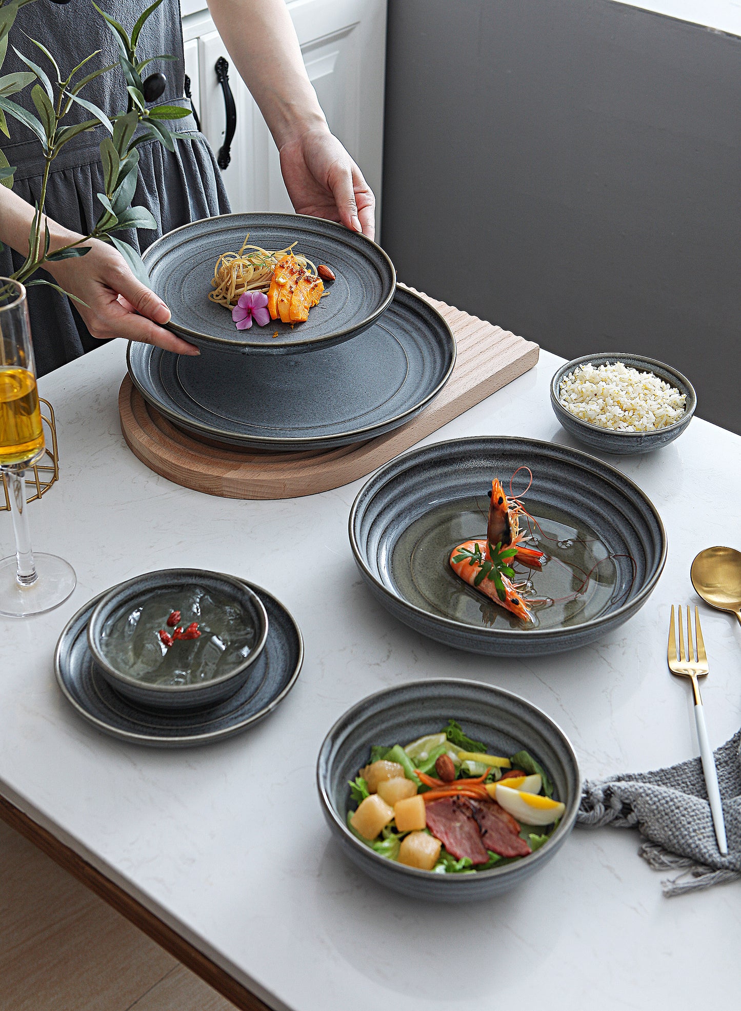 SHUER 28CM Dinner Ceramic Tableware Set Black, Suitable for Ramadan, Wedding Scenes