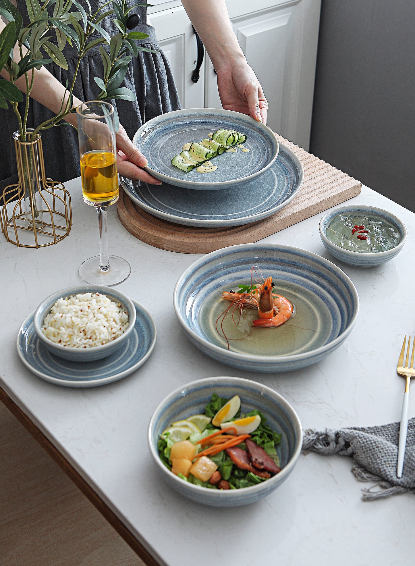 SHUER 28CM Dinner Ceramic Tableware Set Grey, Suitable for Ramadan, Wedding Scenes