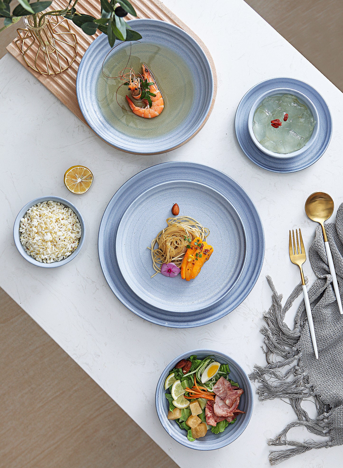 SHUER 28CM Dinner Ceramic Tableware Set Blue, Suitable for Ramadan, Wedding Scenes