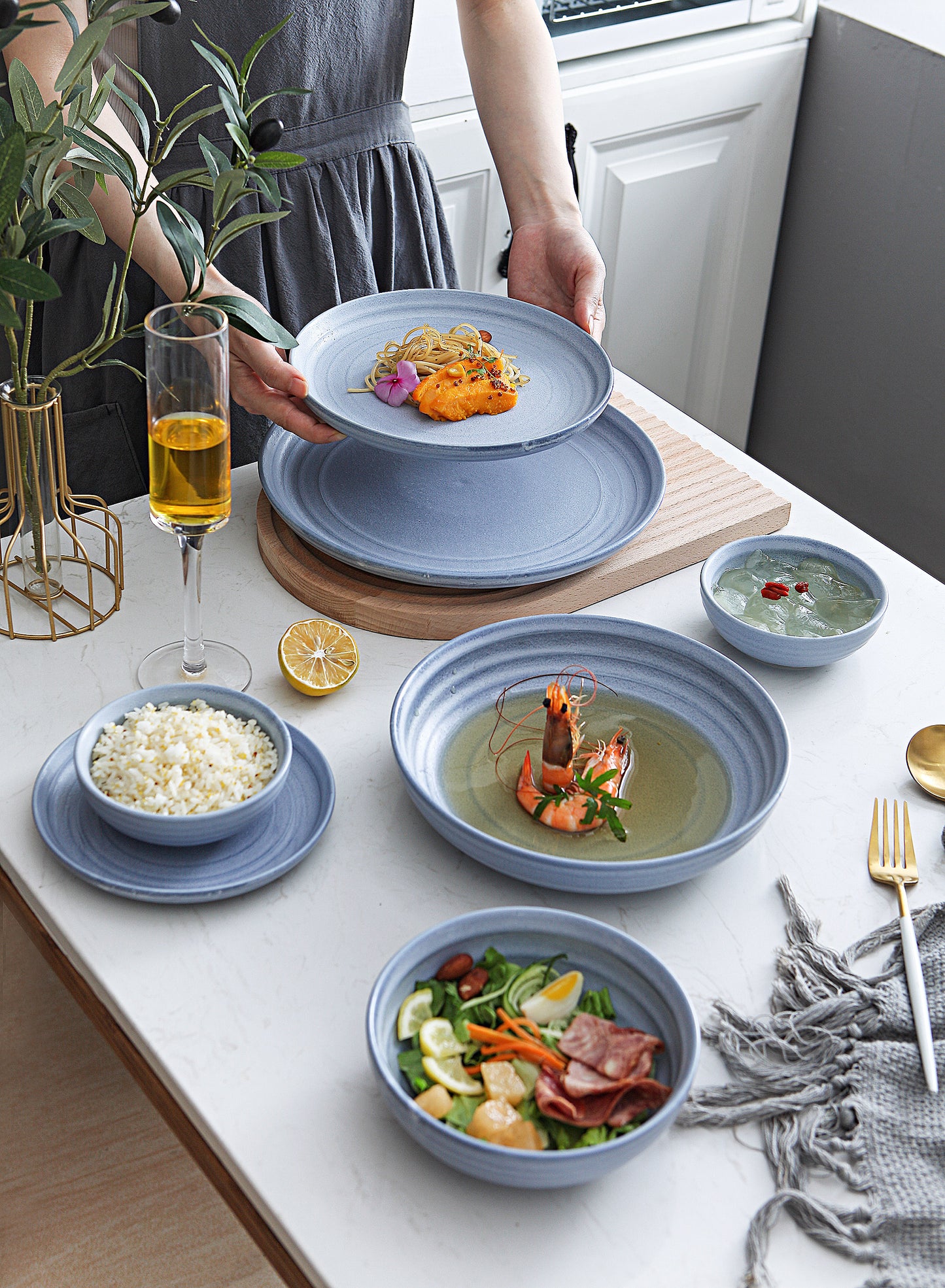 SHUER 28CM Dinner Ceramic Tableware Set Blue, Suitable for Ramadan, Wedding Scenes