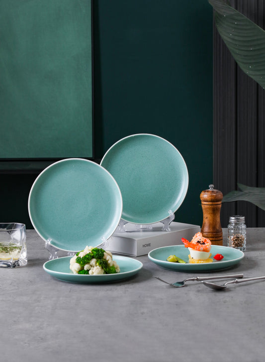 SHUER 20CM Dinner Dish Ceramic Dishware of 4PCS Green, Suitable for Ramadan, Wedding, Dinner Scenes