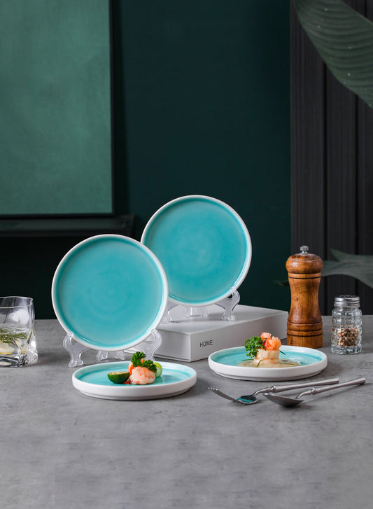 SHUER 15CM Dinner Ceramic Dinnerware of 4PCS Green, Suitable for Ramadan, Wedding, Dinner Scenes