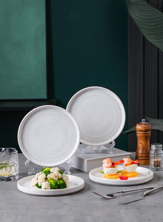 SHUER 15.4CM Dinner Dish Ceramic Dinnerware Set of 4PCS White, Suitable for Ramadan, Wedding, Dinner Scenes