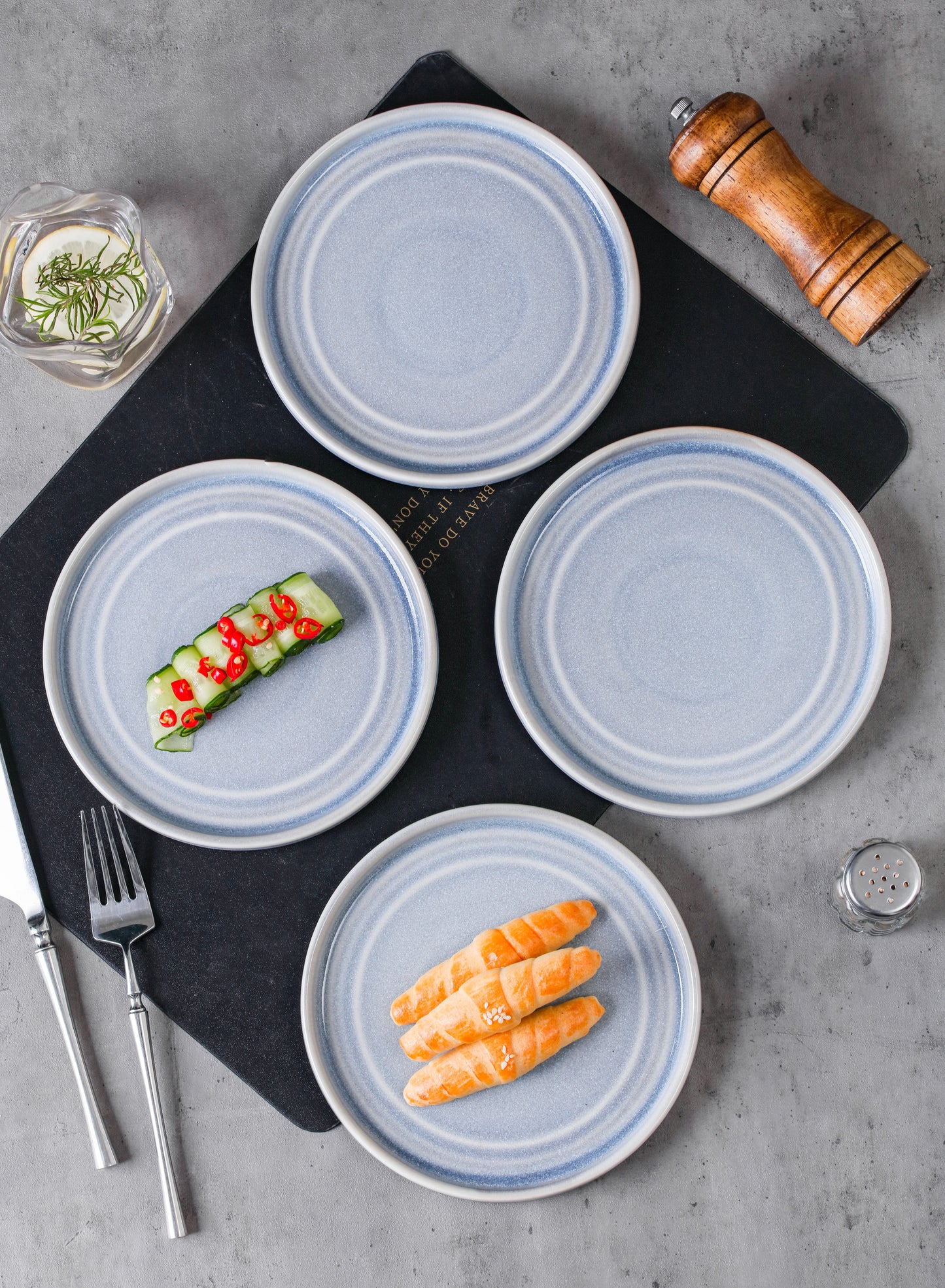 SHUER 18CM Dinner Dish Ceramic Dinnerware Set of 4PCS Gery, Suitable for Ramadan, Wedding, Dinner Scenes