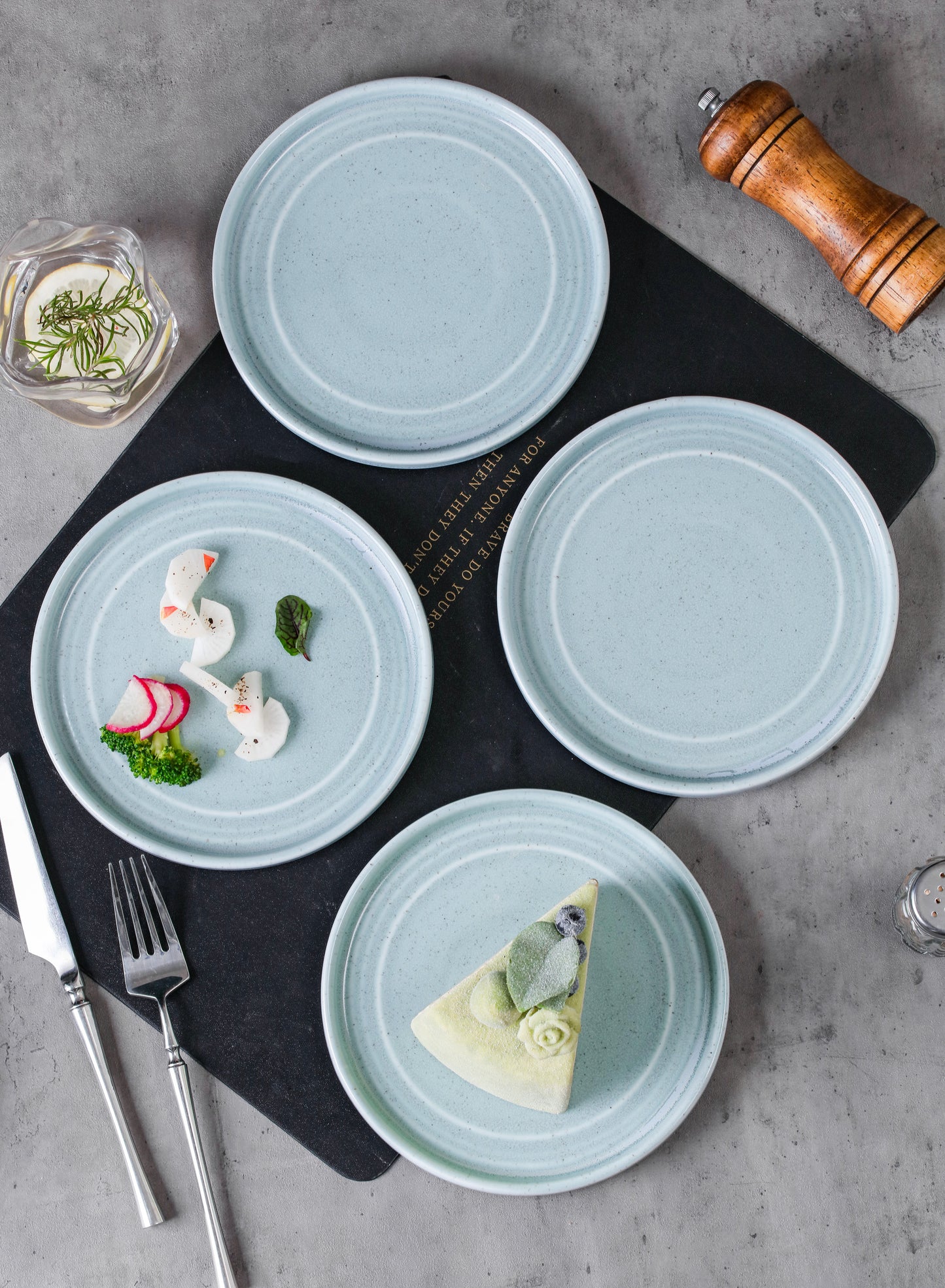 SHUER 15.4CM Dinner Dish Ceramic Dinnerware Set of 4PCS Green, Suitable for Ramadan, Wedding, Dinner Scenes