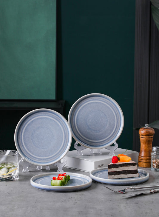 SHUER 18CM Dinner Dish Ceramic Dinnerware Set of 4PCS Gery, Suitable for Ramadan, Wedding, Dinner Scenes