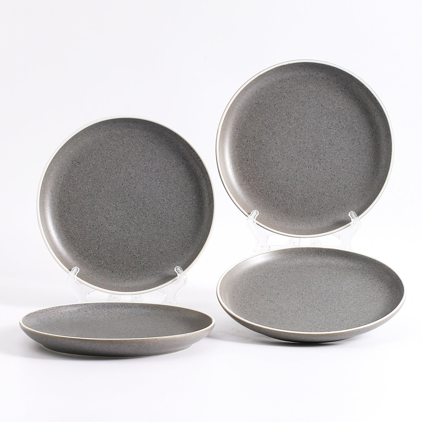 SHUER 20CM Dinner Dish Ceramic Dishware of 4PCS Gery, Suitable for Ramadan, Wedding, Dinner Scenes