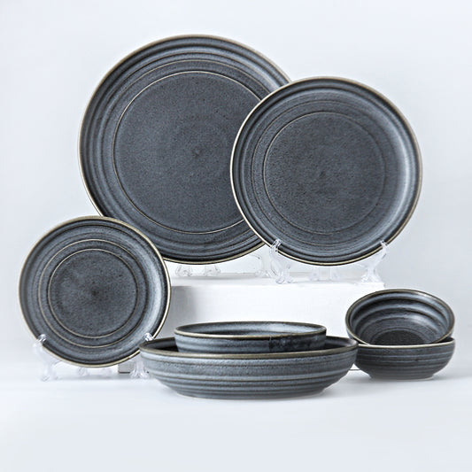 SHUER 28CM Dinner Ceramic Tableware Set Black, Suitable for Ramadan, Wedding Scenes